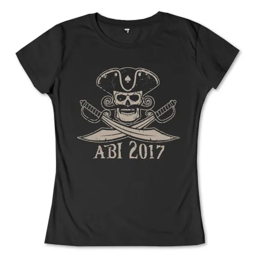 Illustration eines Piratenschädels mit gekreuzten Schwertern und Text "ABI 2017".