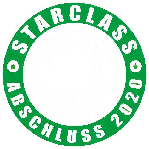 Grünes emblematisches Logo mit Text "STARCLASS ABSCHLUSS 2020" und einer stilisierten Darstellung in der Mitte.