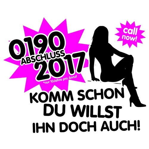 Grafik mit Text "0190 Abschluss 2017" und Silhouette einer sitzenden Person auf lila Hintergrund.