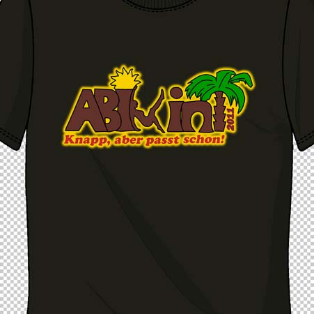 Dunkelgrünes T-Shirt mit "ABI 2023" Logo, Palme und Sonne, Text: "Knapp, aber passt schon!"
