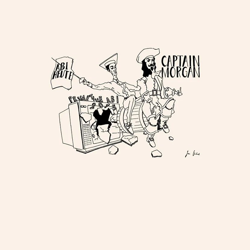 zeichnung_piratenfeier_2005 Abi heute, Captain Morgan Primetime Abi 2015 design