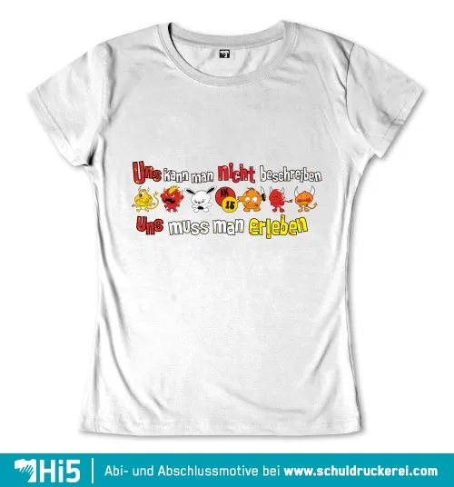 Grafik mit farbigen Cartoon-Monstern und dem Text 'Uns kann man nicht beschreiben, Uns muss man erleben'.