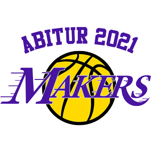 Grafik mit Text 'Abitur 2021 Makers' und Basketball auf grauem Hintergrund.