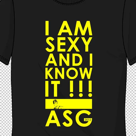 schwarzes_tshirt_mit_gelbem_text I am sexy and I know it design