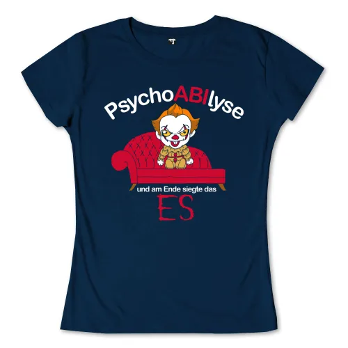 Ein Cartoon-Clown auf einem roten Sofa, Text "PsychoABIllyse und am Ende siegte das ES".