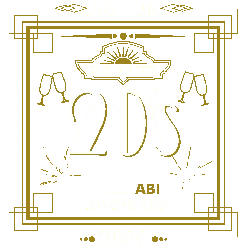 Grafik mit der Aufschrift 'Abitur The Golden 20s' und 'Socially Legendary 2020' in Gold auf Braun.