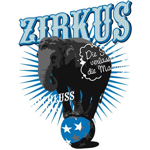 Ein Elefant auf einem Ball unter dem Slogan "10 Jahre Zirkus" und der Überschrift "Abschluss 2016".