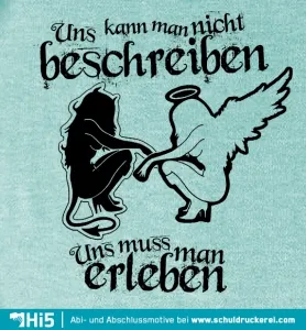 Zwei Silhouetten und besonderes Textmuster mit den Worten "Das kann man nicht beschreiben" und "Das muss man erleben".