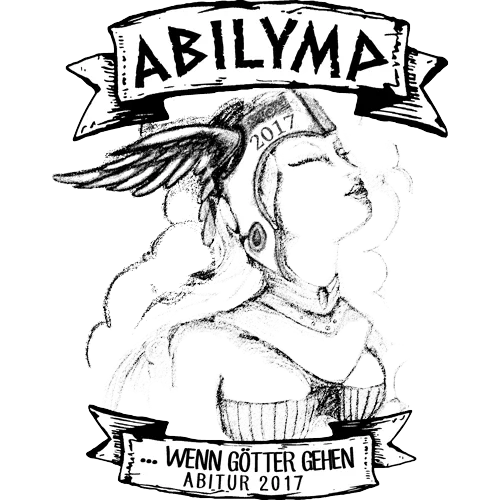 Zeichnung eines Gesichtsprofils mit Federohrring unter einem Banner mit Text "ABILYMPA" und Jahreszahl 2017.