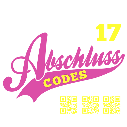 Graues T-Shirt mit "17 Abschluss" in Gelb und "CODES" in Rosa, dazu drei QR-Codes.