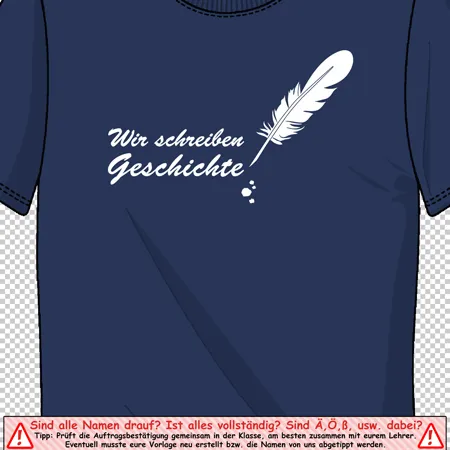 blaues_t_shirt_mit_text_und_feder Wir schreiben Geschichte design