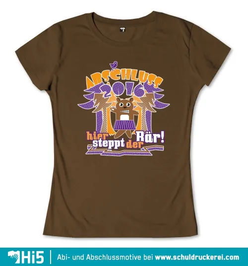 Grafik auf einem T-Shirt mit einem Monster, das 2016 feiert, umgeben von graphischen Elementen und Text.