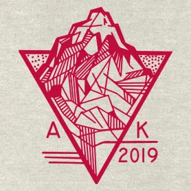 Rotes abstraktes geometrisches Muster innerhalb eines Fünfecks, untere Ecke zeigt "AK 2019".