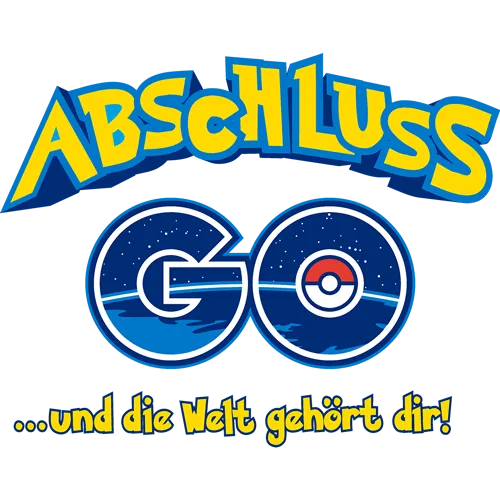 Abschluss-T-Shirt-Design mit 'GO' und Pokeball-Grafik im Stil von Pokemon.