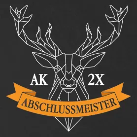 Orangenes Banner mit dem Wort 'ABSCHLUSSMEISTER' in weißen Buchstaben.