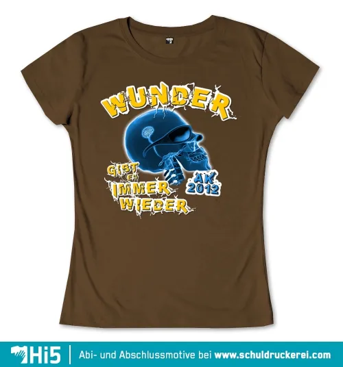 Illustration eines blauen Schädels und eines Skeletts, umgeben von Texten wie 'WUNDER - GIBT ES IMMER WIEDER' und 'AK 2012'.