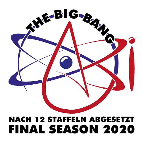 Graphisches Logo mit Text "THE BIG BANG" über einem stilisierten Atommodell, "FINAL SEASON 2020" unten.