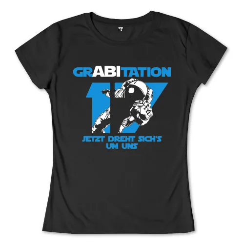 Astronaut schwebt neben der Zahl 17 auf schwarzem T-Shirt.