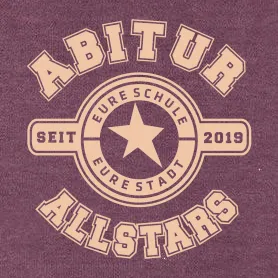 Schwarz-weißes Logo mit "Abitur" oben, Stern im Zentrum umgeben von "Eure Schule Allstars" und "2019".