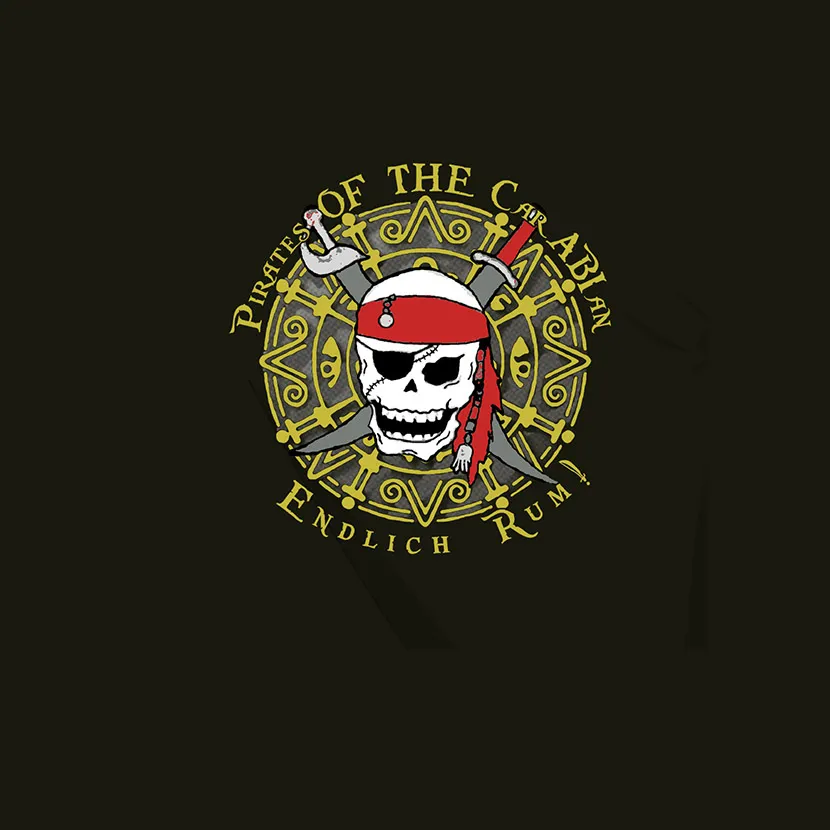 piratenlogo_mit_schadel_und_text Pirates of the Carabian Endlich Rum  design