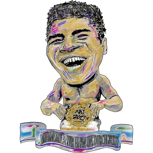 Karikatur eines lachenden Boxers mit der Aufschrift "ABY 2018 NOVELIUM AWARD WINNER GLORY"