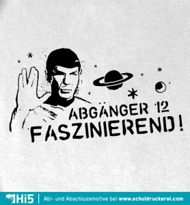 Illustration von Spock, der die Vulkanier-Grußgeste macht, umgeben von Sternen und Planeten.