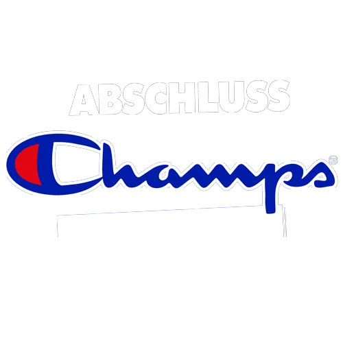 Graues T-Shirt mit dem Schriftzug 'ABSCHLUSS Champs' und darunter das Motto 'NIE OHNE MEIN TEAM!' in Weiß.