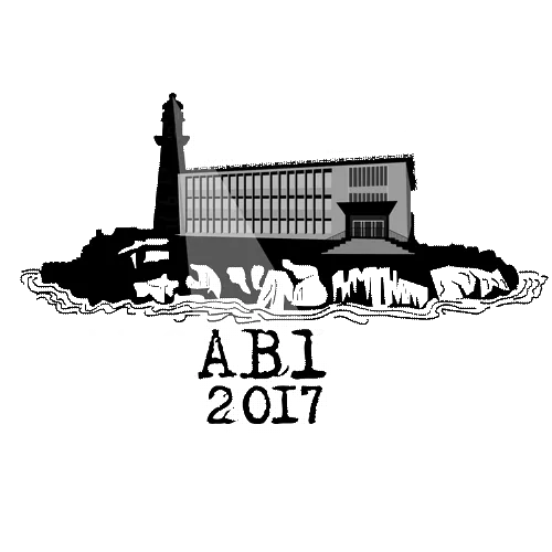 Graphische Darstellung eines Leuchtturms neben einem modernen Gebäude auf einer Insel mit der Inschrift "ABI 2017".