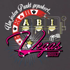 Grafik mit Text "Abi Vegas 2017", Würfeln, Spielkarten, und Diplomhüten.