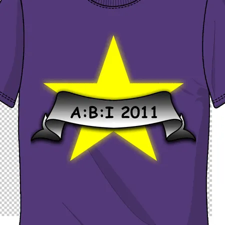 Lila T-Shirt mit gelbem Stern und grauem Banner, auf dem "ABI 2011" steht.