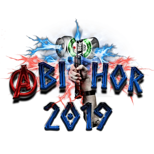 Eine Hand bricht durch eine Wand und hält ein Mikrofon, umgeben von elektrischen Blitzen und dem Text "ABI HOR 2019".