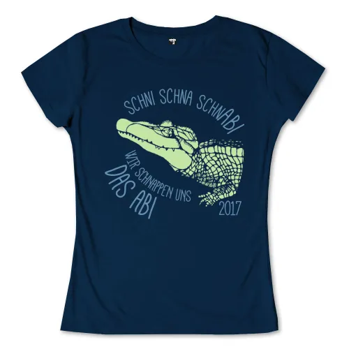 Illustration eines Alligators mit Text "Schni Schna Schnabi, wir schnappen uns das Abi 2017".