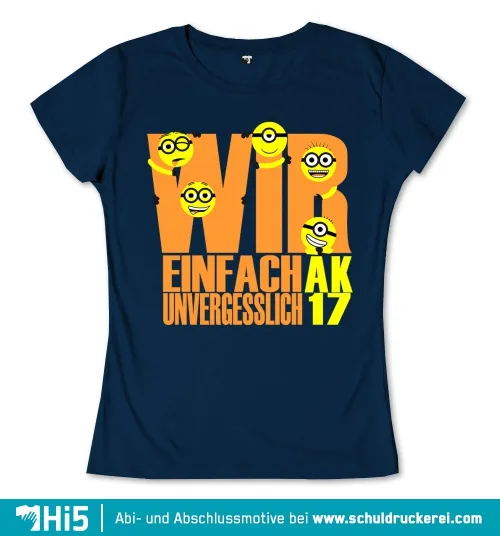 Gelbe Smiley-Grafiken auf blauem Hintergrund mit Text 'WIR EINFACH UNVERGESSLICH 17'.