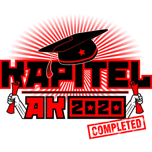 Grafik in Rot und Schwarz mit akademischem Hut, zwei Händen und Champagner, Schriftzug "KAPITEL AKADEMIE 2020".