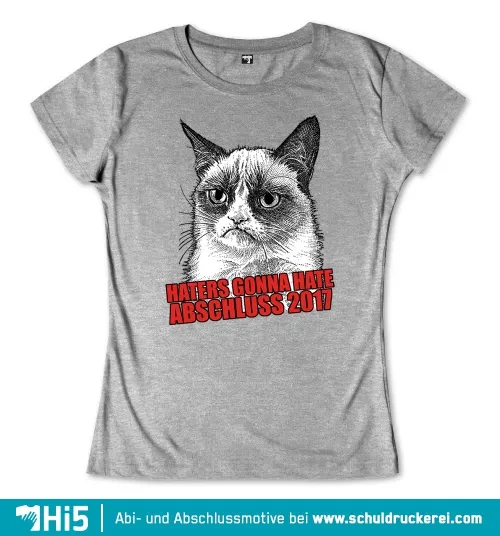 Illustration einer mürrischen Katze mit dem Text "Haters Gonna Hate Abschluss 2017".