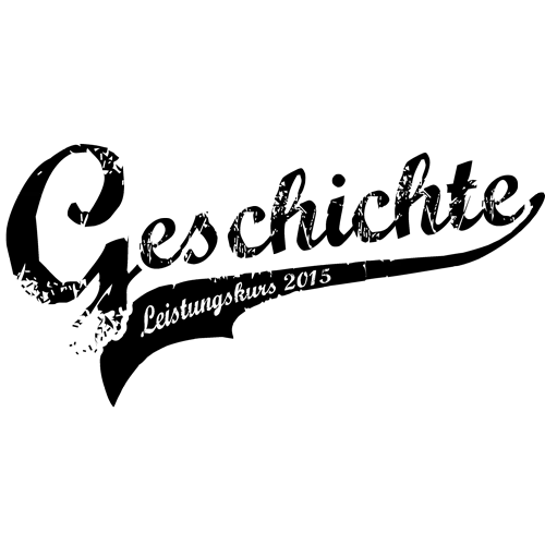 Blaues T-Shirt mit weißer Schrift "Geschichte Leistungskurs 2015".