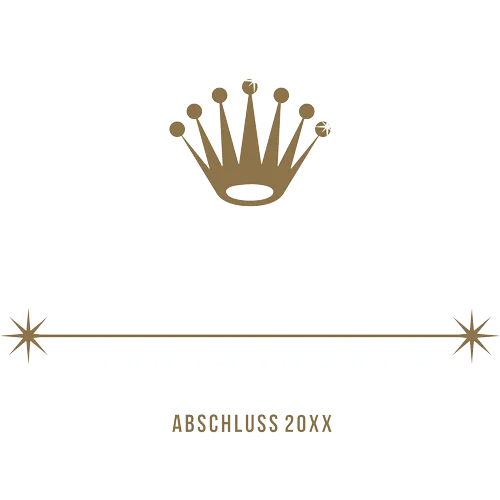 Goldene Krone über "Abschluss 20XX" Text und dekorativer Linie mit Sternen.