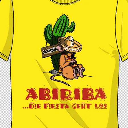 gelbes_tshirt_mit_animation_design abiriba die fiesta geht los design