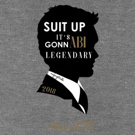 Schwarze Silhouette eines Männerkopfes mit Text "SUIT UP IT'S GONNABI LEGENDARY" und Jahreszahl 2018.