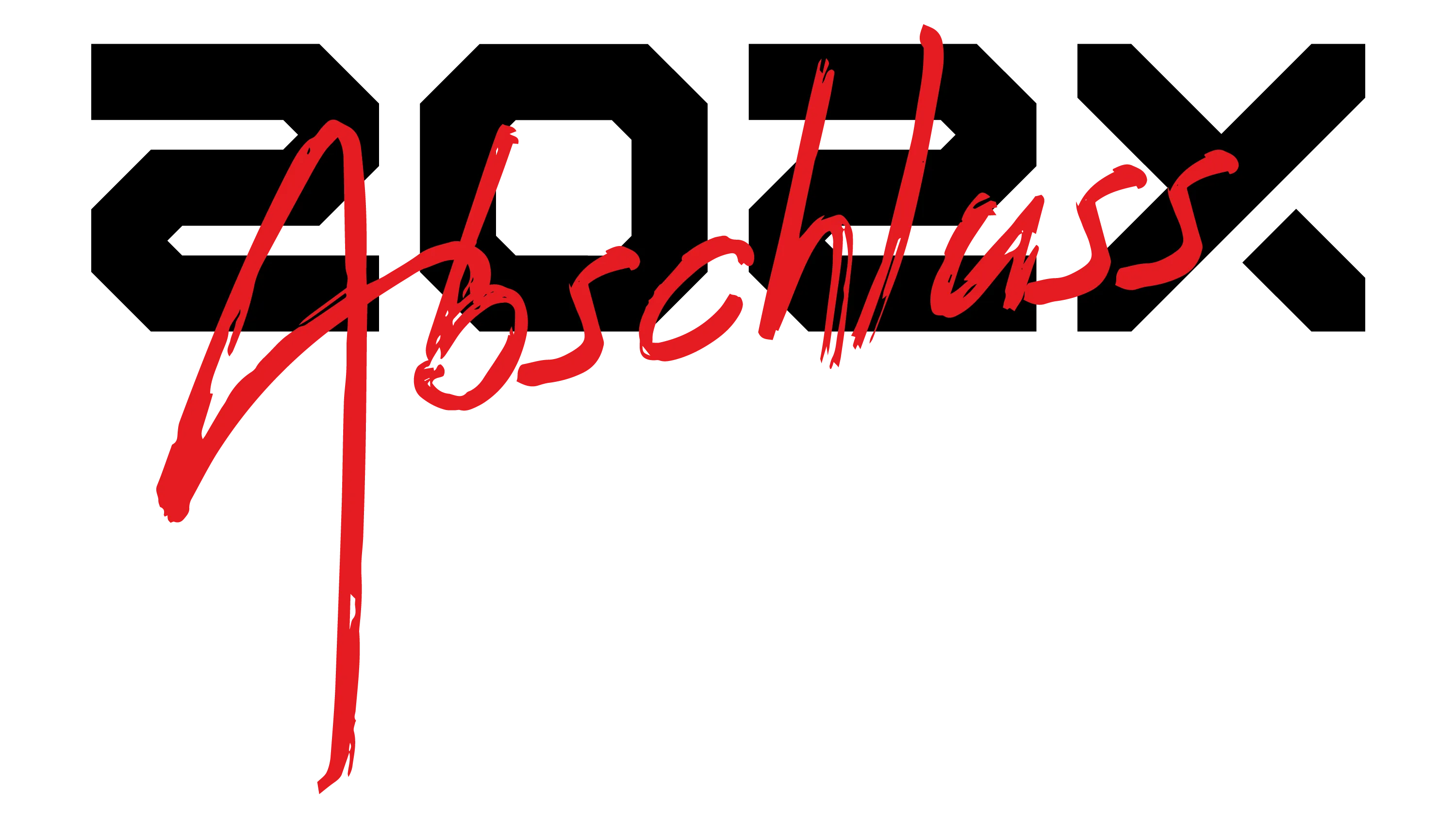 Roter handschriftlicher Schriftzug Abschluss auf schwarzem Hintergrund