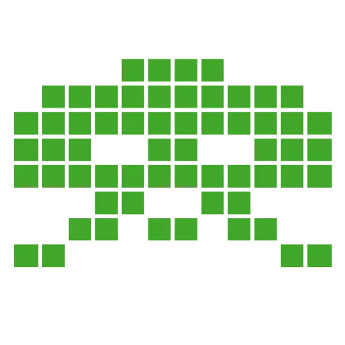 Pixel-Art-Design eines Alien in Grün auf schwarzem Grund mit Text 'Abschluss 2016'.