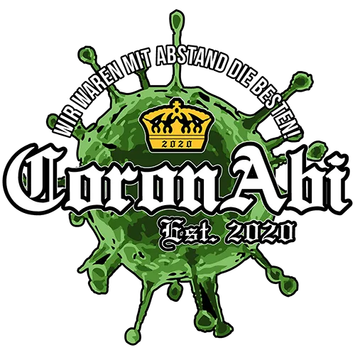 Grafik eines grünen Virus mit Text 'CoronAbi' und 'Wir waren mit Abstand die Besten 2020' darauf.