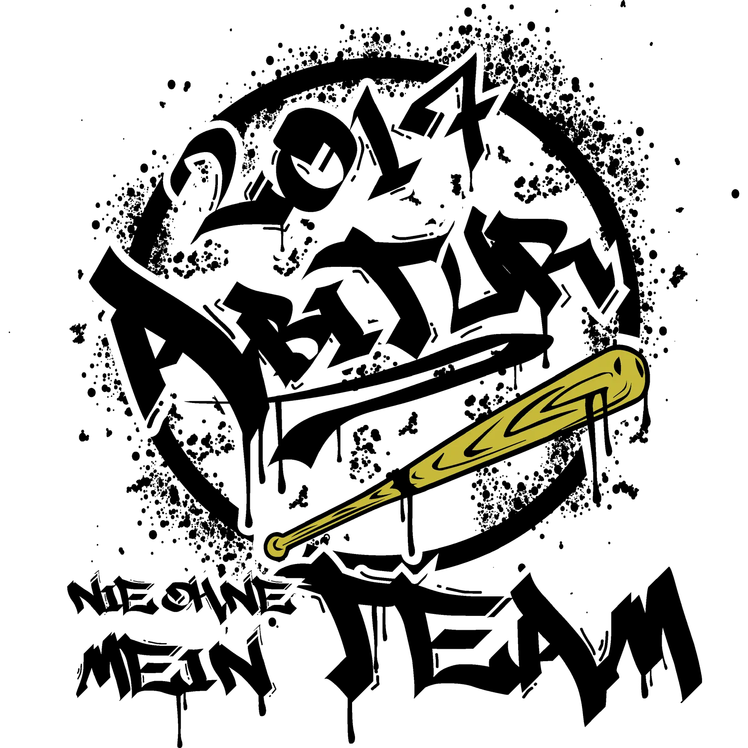 gelber_baseballschlaeger Nie ohne mein Team design