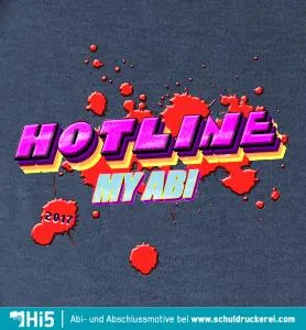 Buntes, grafisches Design mit dem Text "HOTLINE MYABI 2017" in 3D-Optik, umgeben von Spritzern.