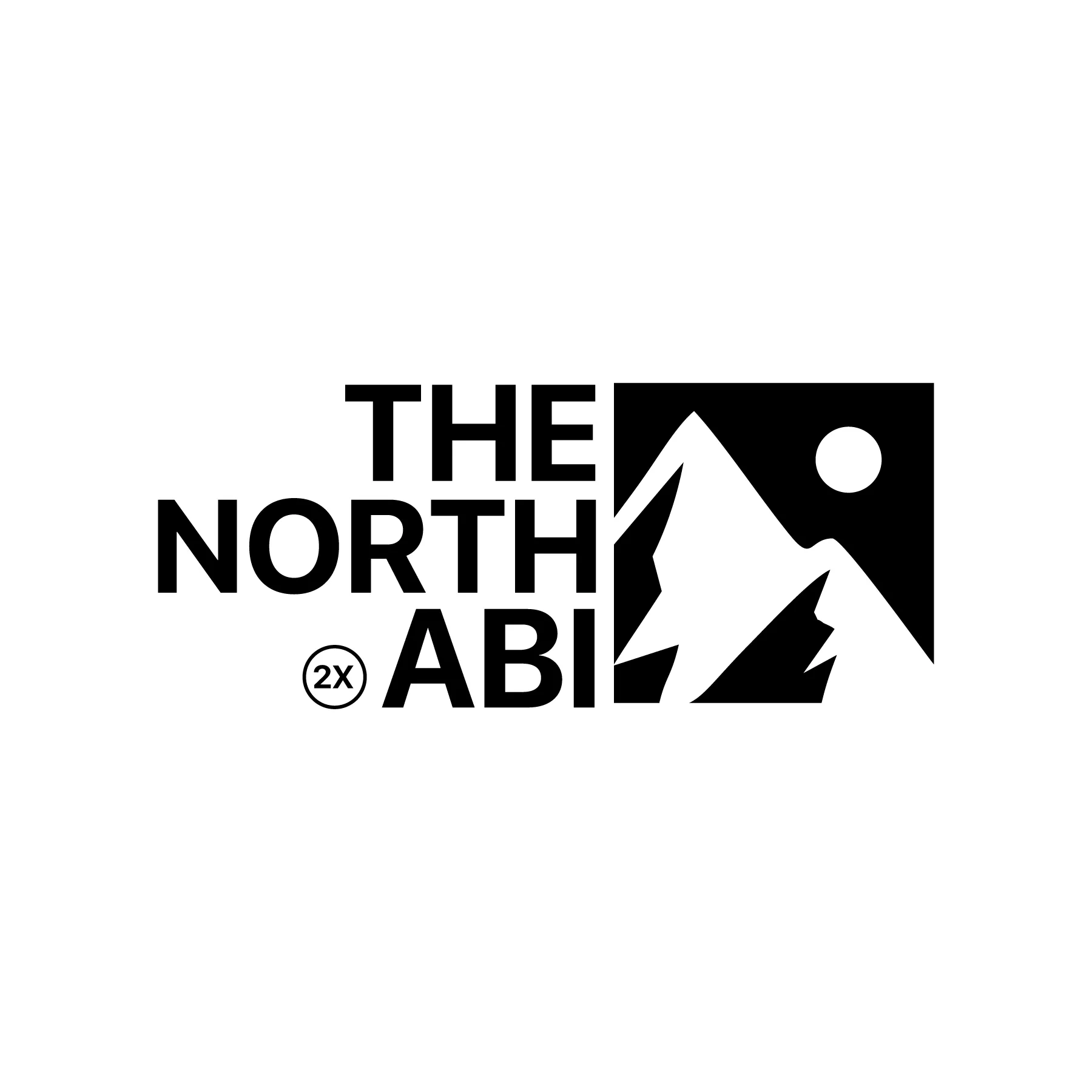 Logo showing text THE NORTH ABI with circled 2x beside a square containing stylized mountains and sun
