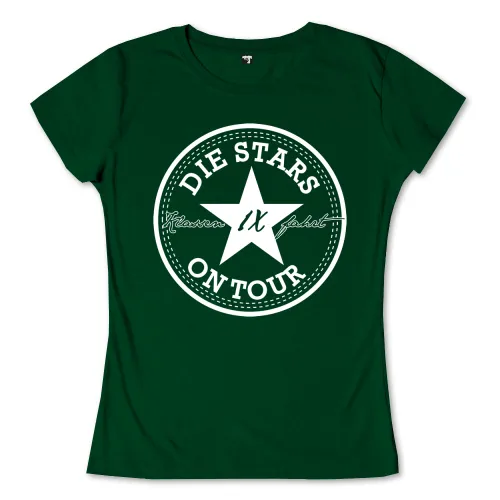 Grünes Logo mit weißem Stern und Text "Die Stars ON TOUR" in einem Kreis, "Klasse IX fährt" darüber.