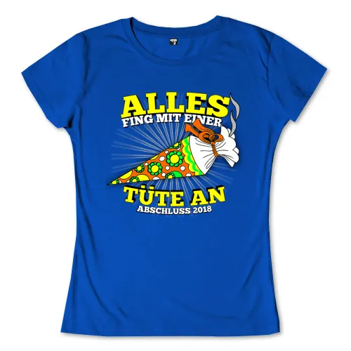 Grafik mit einer bunten Tüte und Text "ALLES FING MIT EINER TÜTE AN ABSCHLUSS 2018".