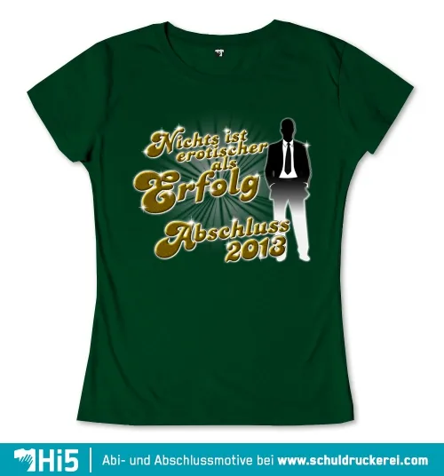 Grafik mit Text "Nichts ist erotischer als Erfolg Abschluss 2013" und Silhouette eines Mannes im Anzug.
