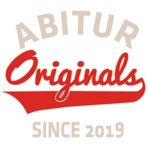 Logo mit Aufschrift "Abitur Originals Since 2019" in Rot und Weiß auf blauem Hintergrund.