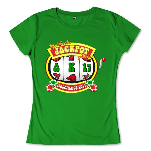 Grafik eines Slotmachines mit den Buchstaben A und K, der Zahl 17, roten Kirschen und dem Text 'Abschluss 2017'.